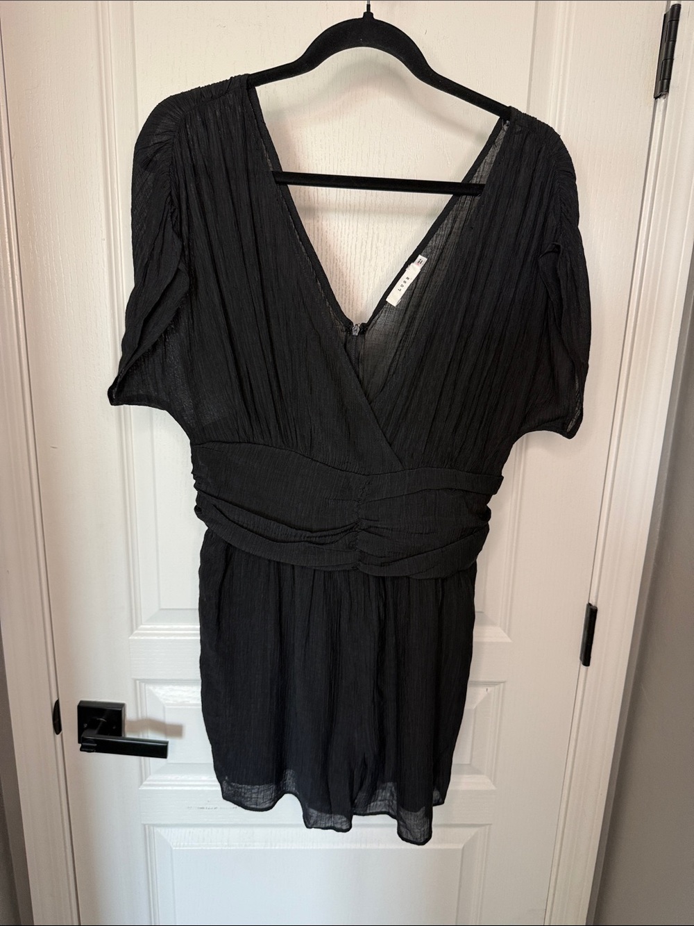 Lush Black V-Neck Short Sleeve Romper with Ruched Waistband NWOT